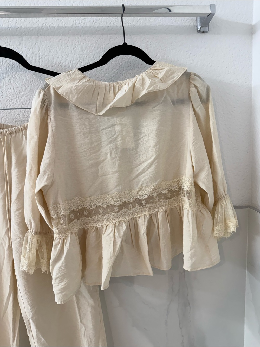 Divided Cream Ruffle & Lace Girls Pajama Set - Picture 6 of 7